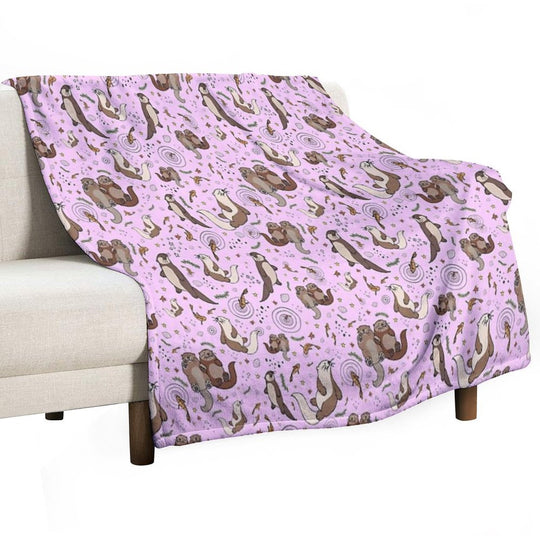 Otters in Pink Travel-friendly Throw Blanket
