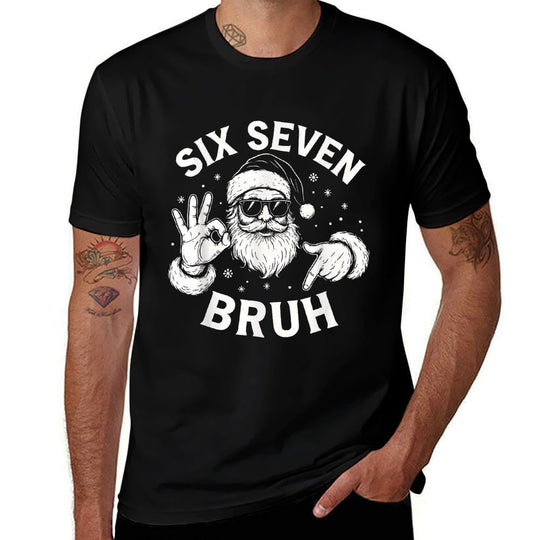 Bruh 67 Christmas Santa Six Seven 6 7 Boys Christmas Pajamas  Rolled Sleeves T-Shirt