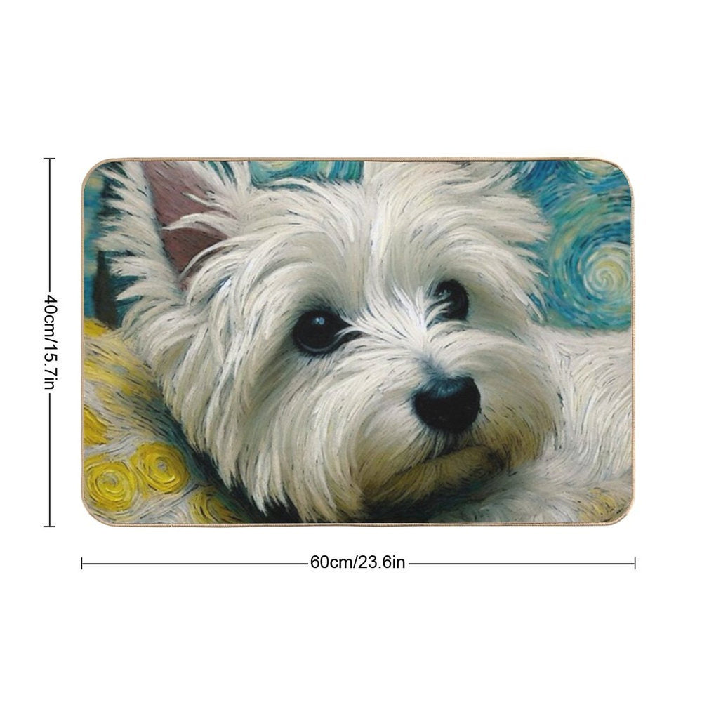 The Snuggle Queen - West Highland Terrier Van Gogh Style  Non-Slip Bath Mat