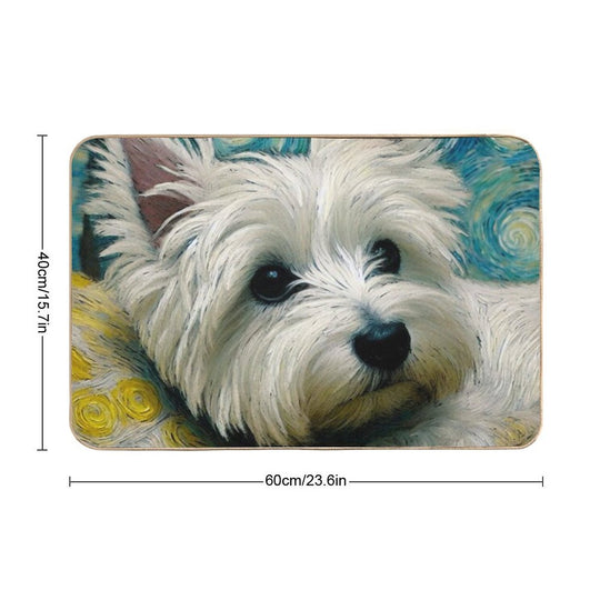 The Snuggle Queen - West Highland Terrier Van Gogh Style  Non-Slip Bath Mat