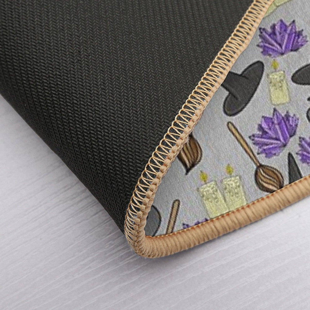 Hand Drawn Spooky Cauldrons,Broomsticks,Candles, And Witches Hat Cartoon Doodles Pattern, Made by EndlessEmporium  Easy Maintenance Bath Mat