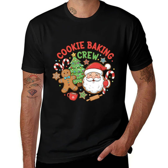 Cute Cookie Baking Crew Santa Gingerbread Man Women Kids  Cotton T-Shirt