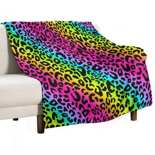 Colofrul Rainbow Leopard Machine-washable Throw Blanket