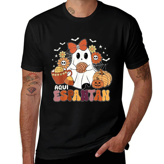 Aqui Espantan Dia De Muertos Spanish Mexican Halloween Funny  Slim-fit Cut T-Shirt