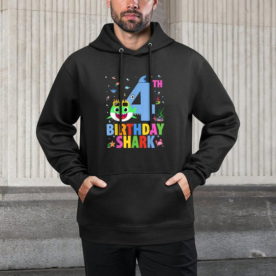 Funny 4th Birthday Shark 4 Year Old Birthday Boy Girl Party All-Day Comfort Hoodie