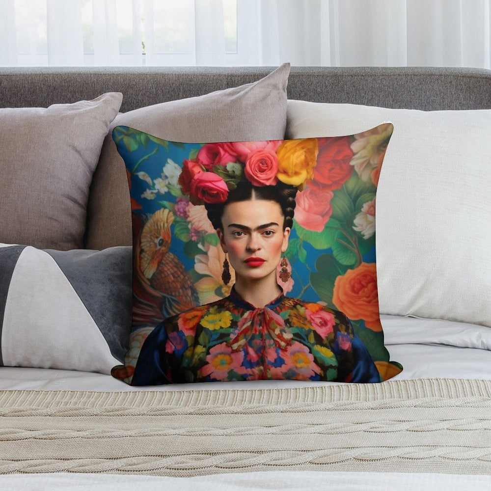 Frida Khalo with Flowers Orignial Artwork Soft Ultra-Soft Texture Throw Pillow