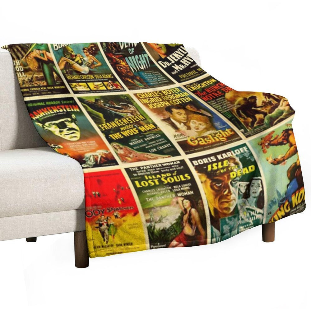 Vintage Classic Horror Monster Movie Posters Velvety-soft Throw Blanket