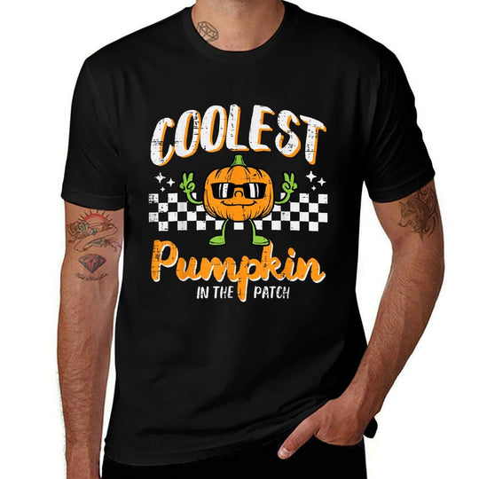 Coolest Pumpkin In Patch Halloween Retro Costume Groovy Boys  Durable T-Shirt