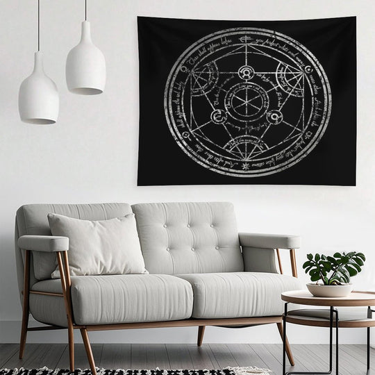 Human Transmutation Circle - Silver Grunge Tapestry