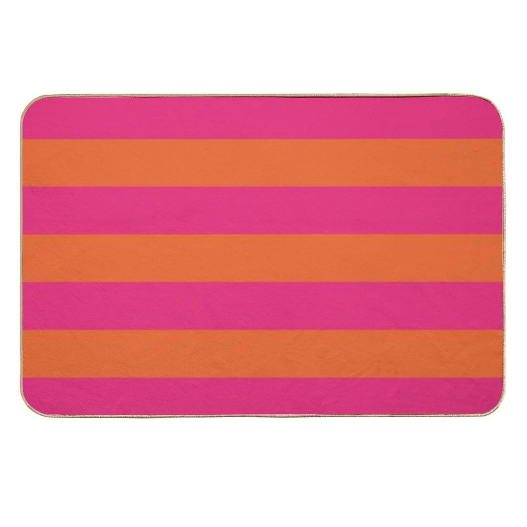 Orange Pop And Hot Neon Pink Horizontal Stripes  Long-Lasting Bath Mat