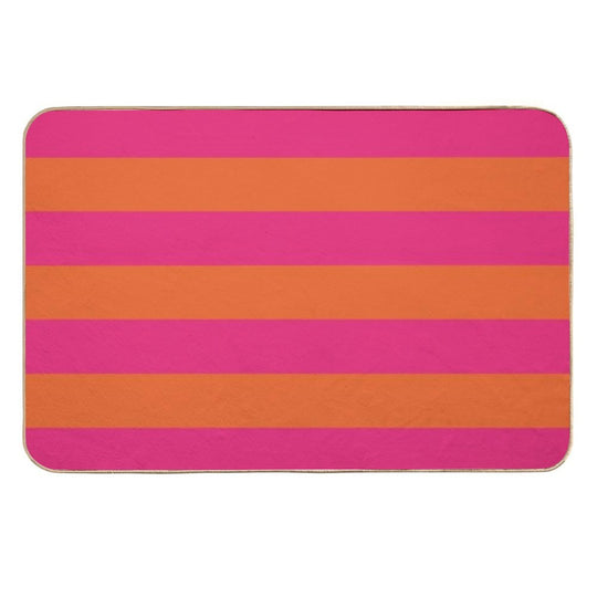 Orange Pop And Hot Neon Pink Horizontal Stripes  Long-Lasting Bath Mat