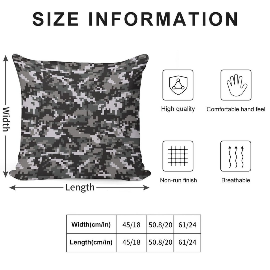 Black And Gray Digital Military Camouflage Soft Hidden Zipper Throw Pillow