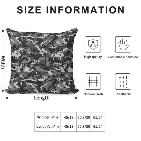 Black And Gray Digital Military Camouflage Soft Hidden Zipper Throw Pillow