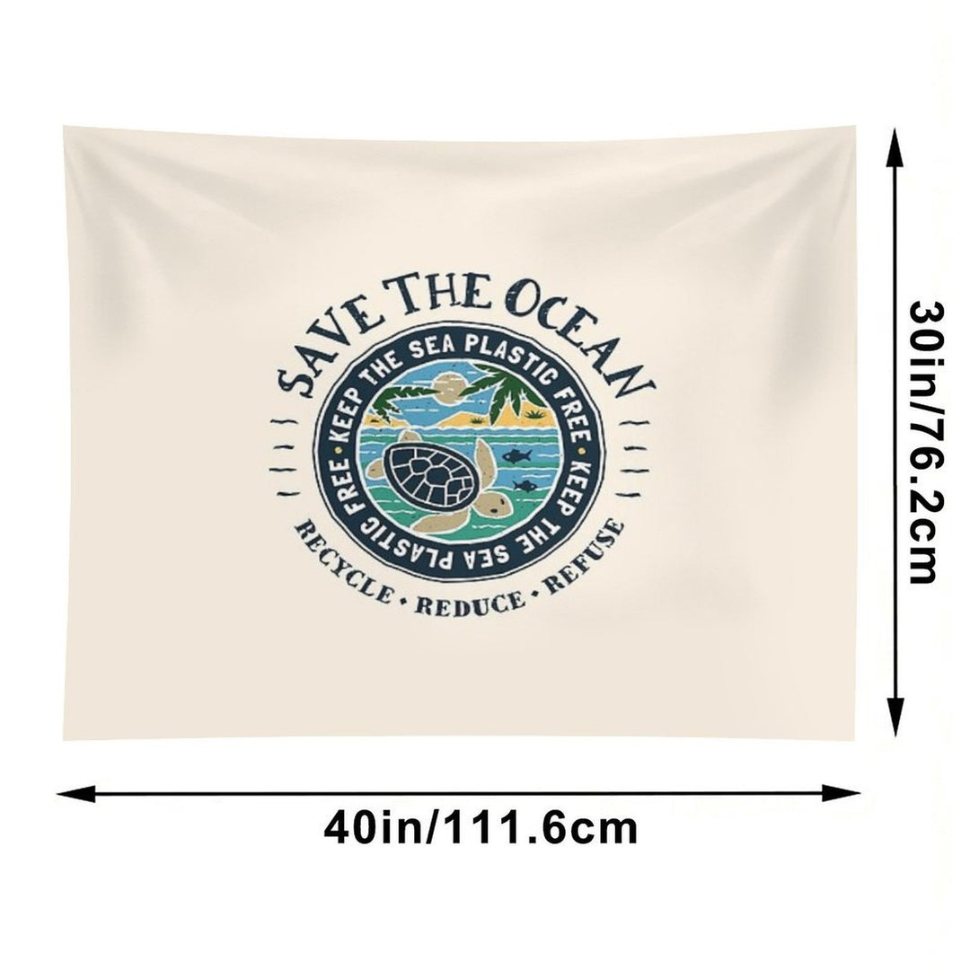 Save The Ocean Keep The Sea Plastic Free Turtle Scene Tapestry
