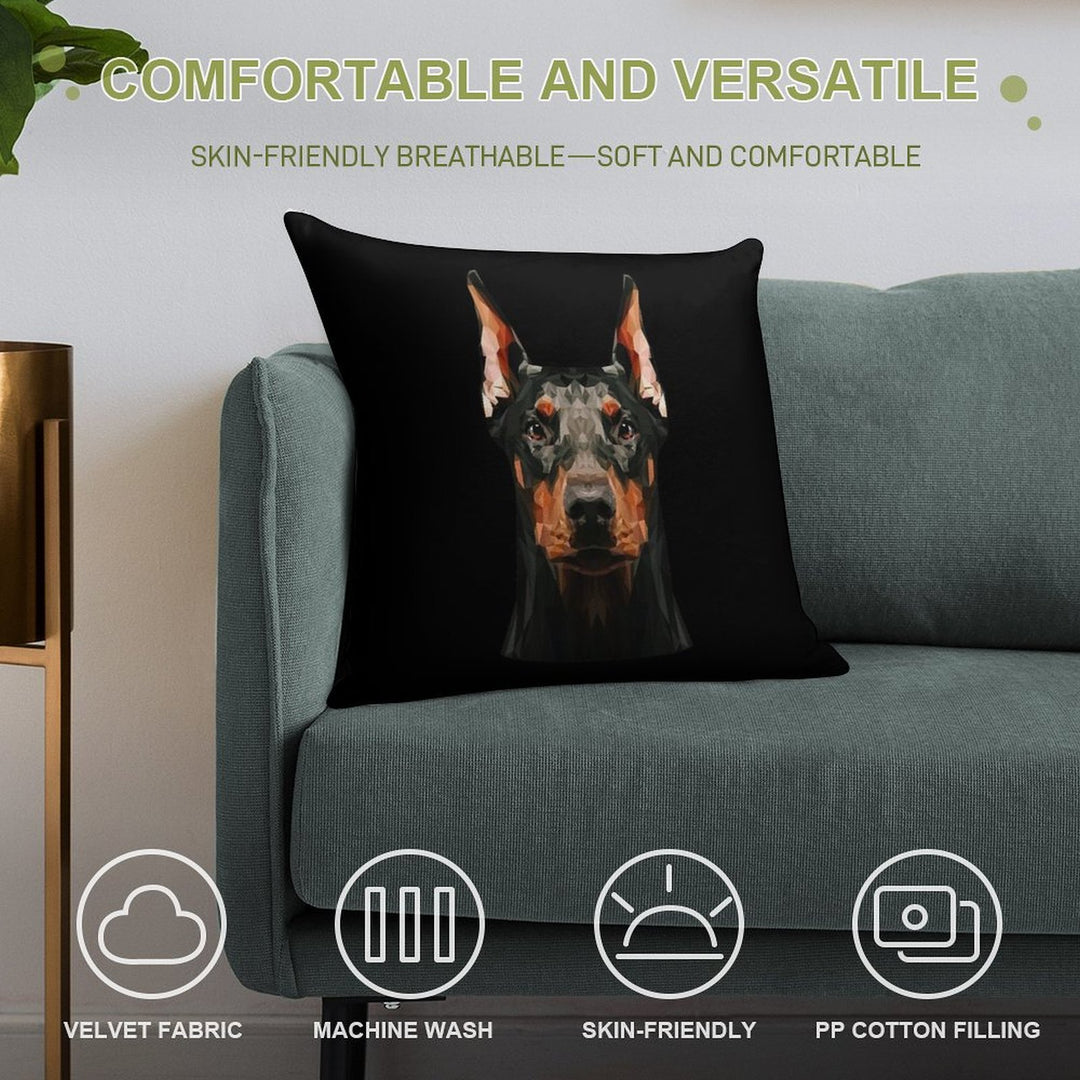Doberman Low Poly Soft Washable Throw Pillow