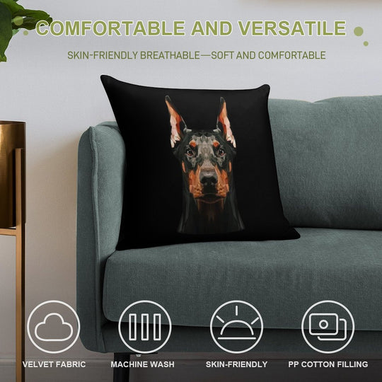 Doberman Low Poly Soft Washable Throw Pillow