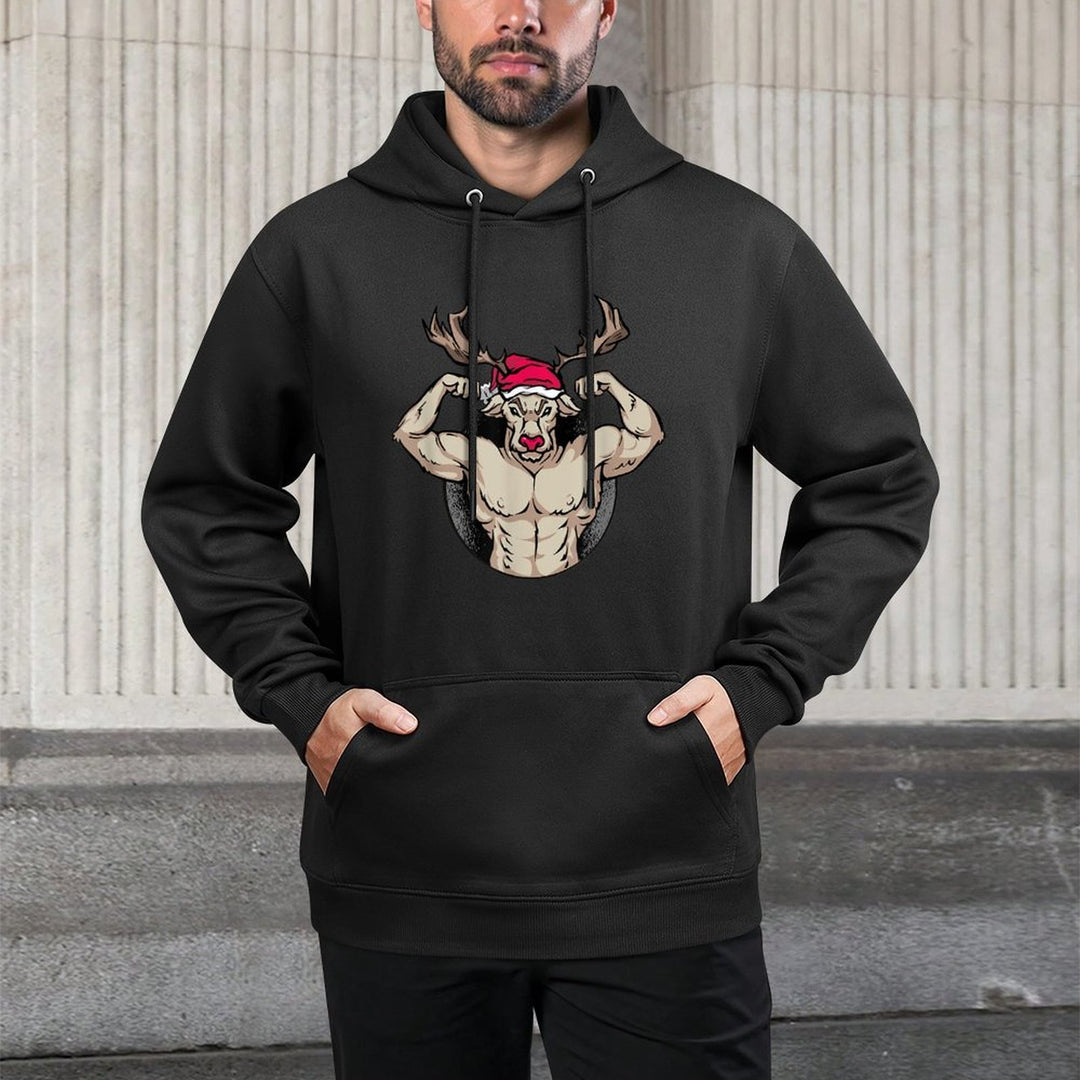 Strong Reindeer with Muscles Christmas Bodybuilding GYM Relaxed Fit Hoodie