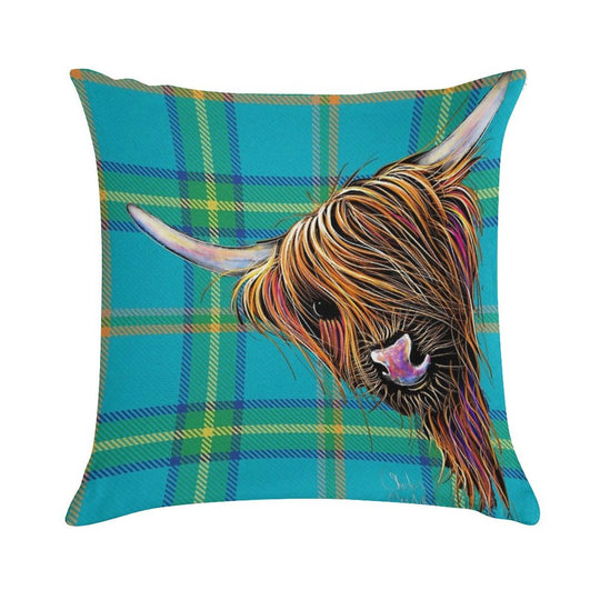 SCoTTiSH HiGHLaND CoW ' TaRTaN NooDLeS B ' by SHiRLeY MacARTHuR Soft Multiple Sizes Throw Pillow