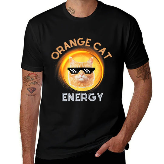 Funny Orange Cat Energy Meme for Orange Cat Lover  Ribbed Collar T-Shirt