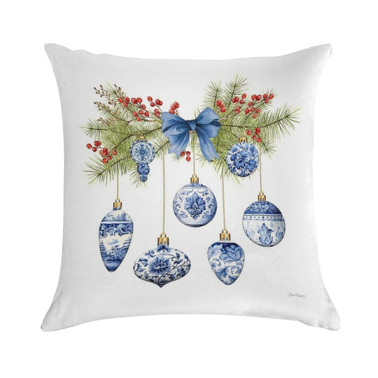 Blue Chinoiserie Christmas A Soft Washable Throw Pillow