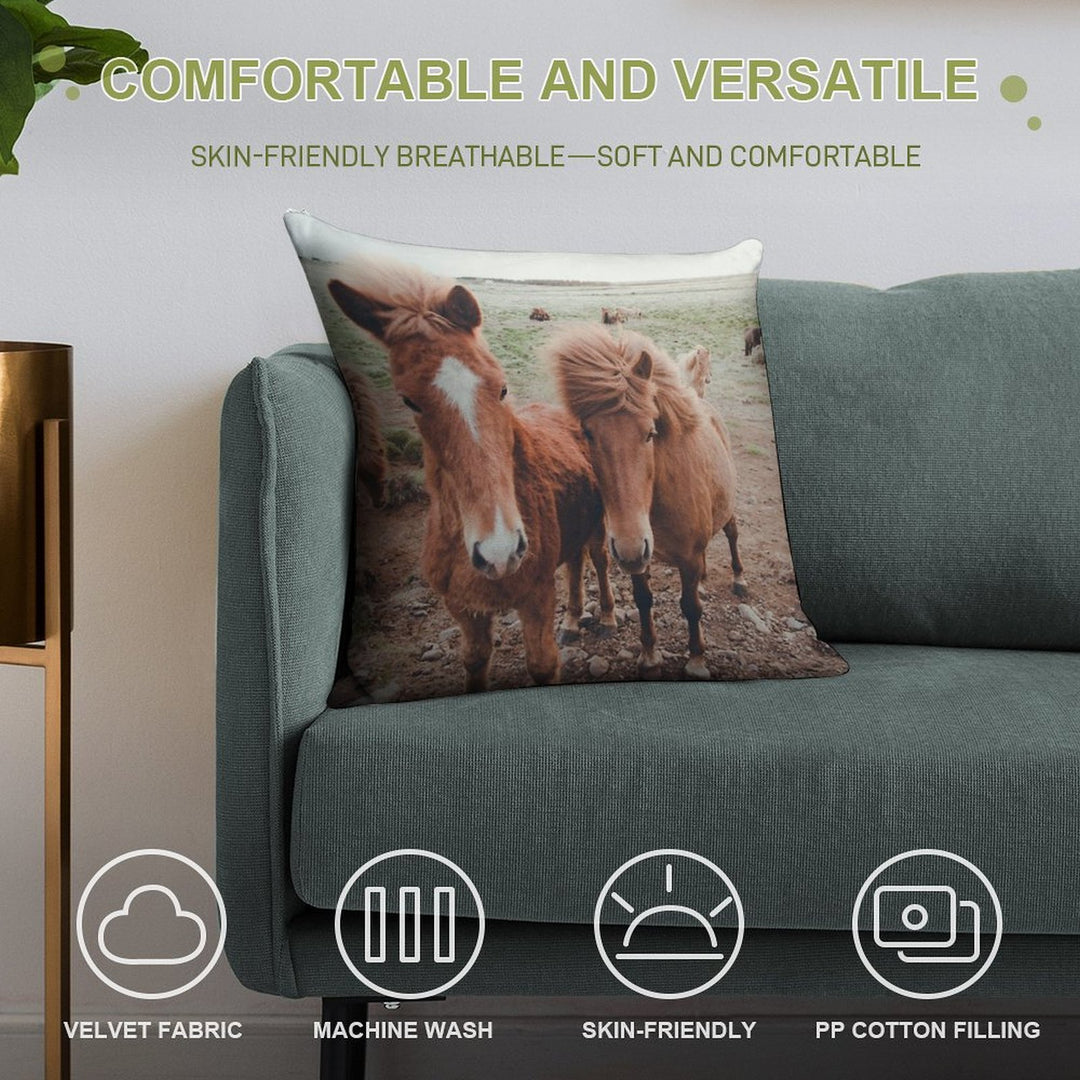 Icelandic Ponies Soft Anti-Pilling Throw Pillow