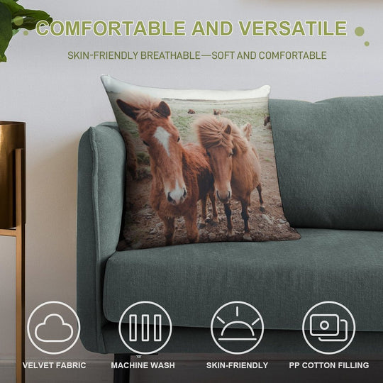 Icelandic Ponies Soft Anti-Pilling Throw Pillow