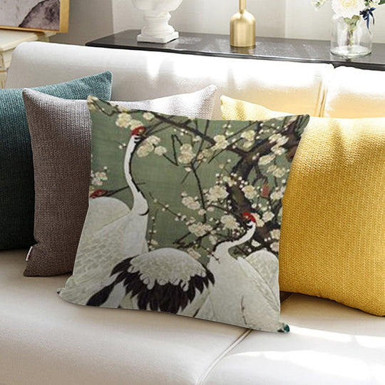 Favourite Artist - Plum Blossom And Cranes - Jakuchu Ito Soft Decorative Cover Throw Pillow