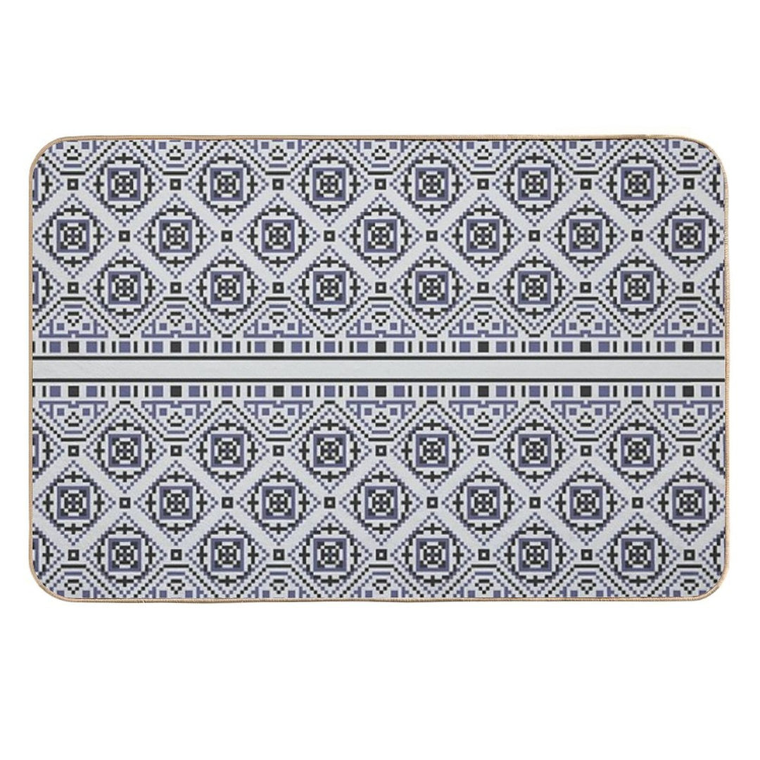 Silver And Blue Geometric Motif  Multi-Purpose Bath Mat