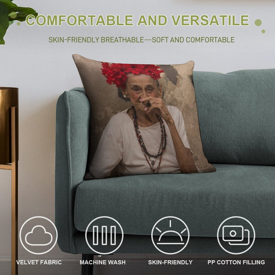 Old Lady Smoking Cuban Cigar in Havana Soft Ultra-Soft Texture Throw Pillow