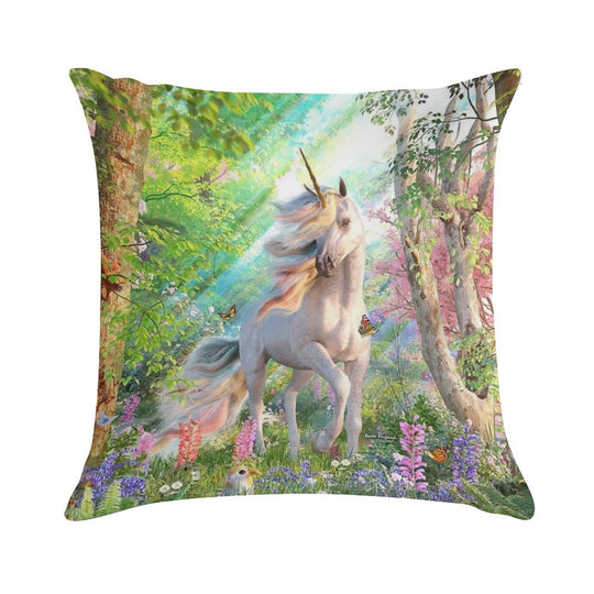 Unicorn Enchanted Forest Soft Hidden Zipper Throw Pillow