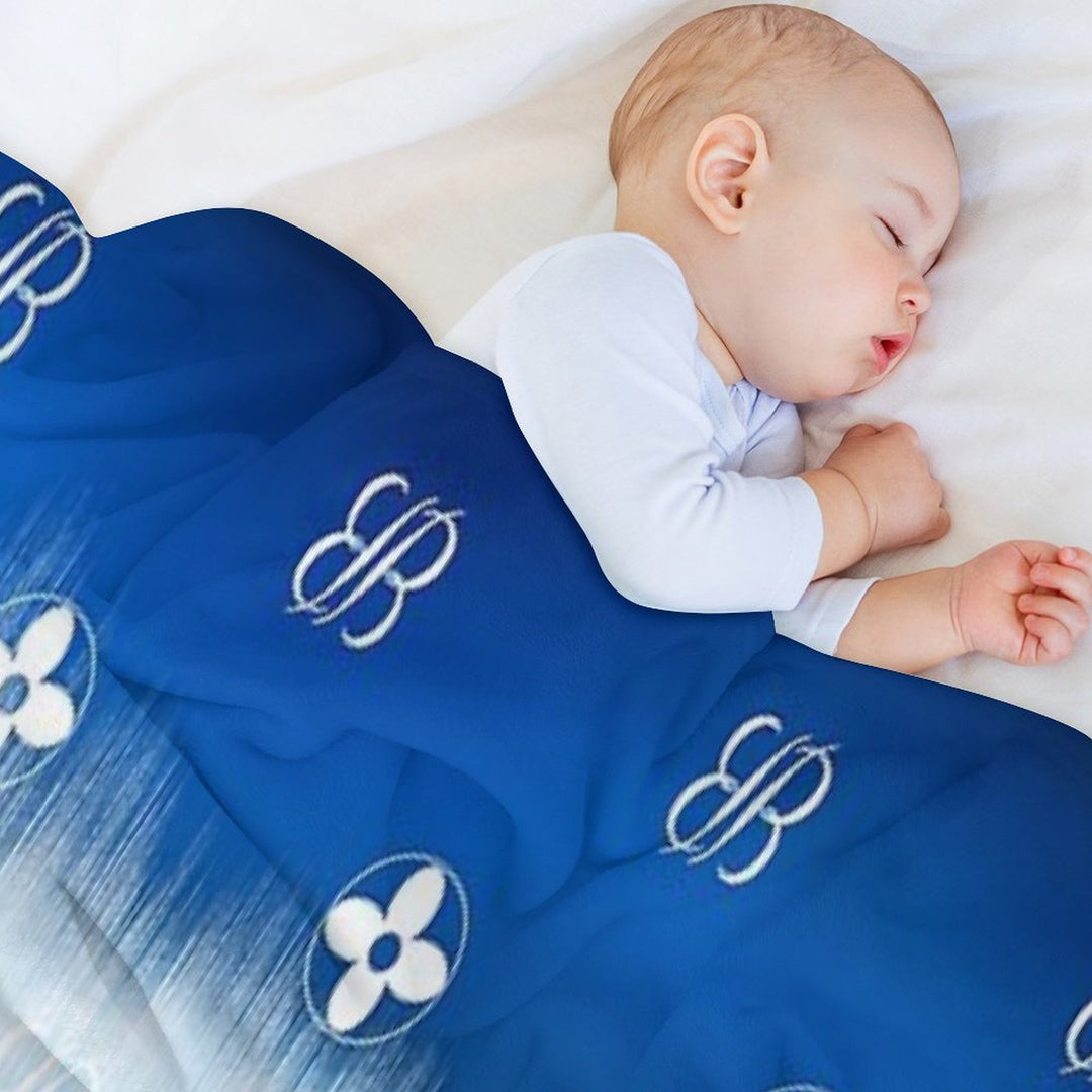 BB Logo Flower Design on Shades of Blue Lightweight Throw Blanket