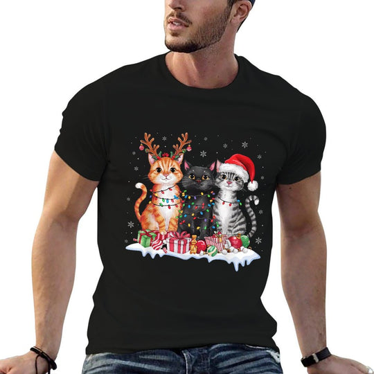Santa Cat Christmas Light Gorgeous Reindeer Pajama Cat Lover  Trendy Pattern T-Shirt