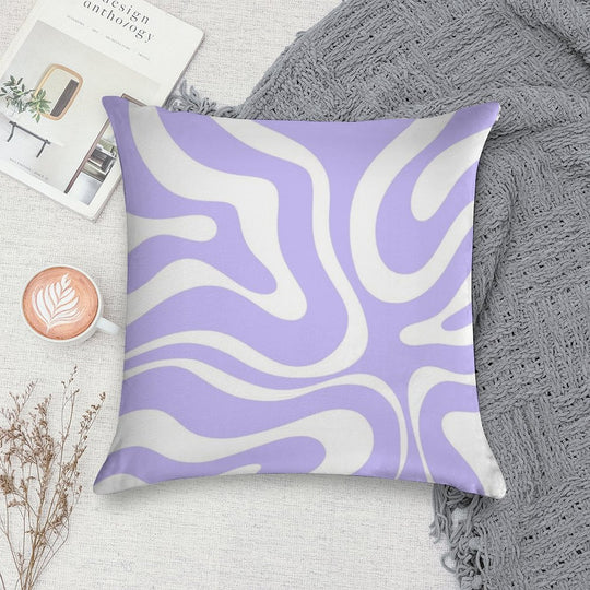 Retro Modern Liquid Swirl Abstract Pattern Square in Light Purple And White Soft Short Plush Fabric Throw Pillow