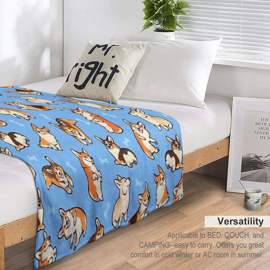 Jolly Corgis in Blue Sustainable Throw Blanket