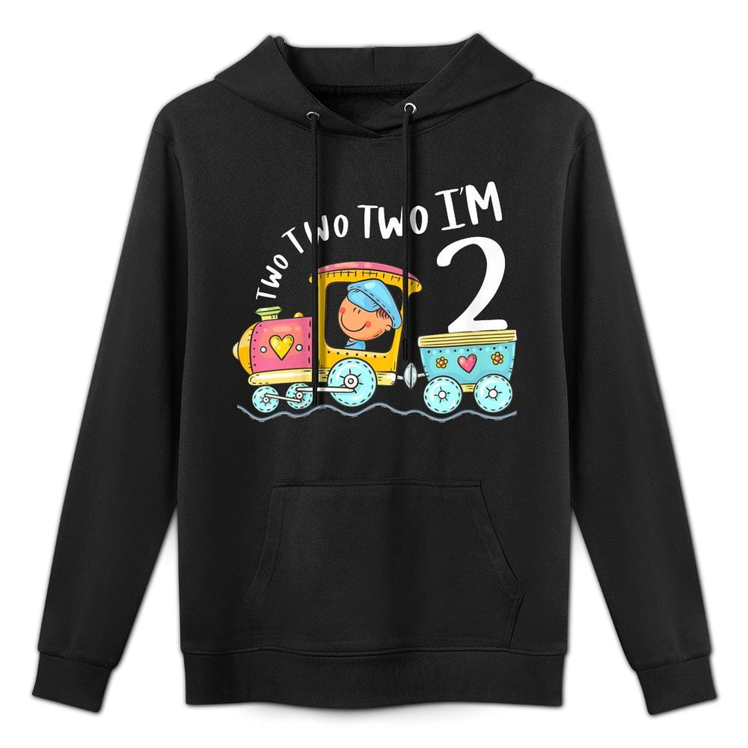 Kids Funny 2nd Birthday Train Boy Two Two I'm Two Years Old Shape Retention Hoodie
