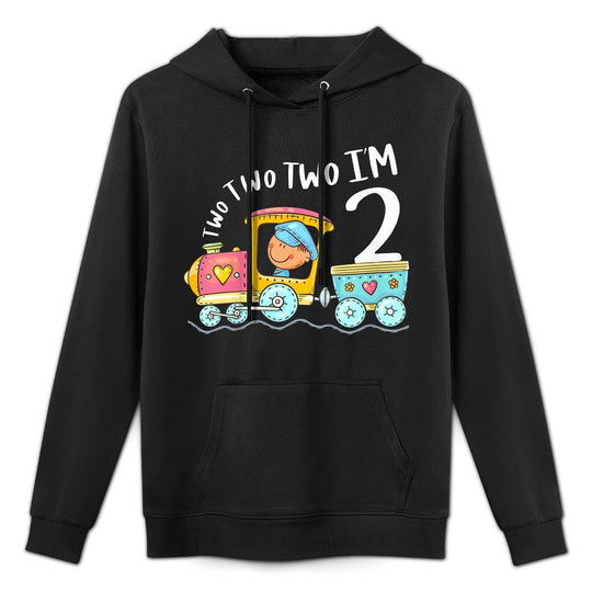 Kids Funny 2nd Birthday Train Boy Two Two I'm Two Years Old Shape Retention Hoodie