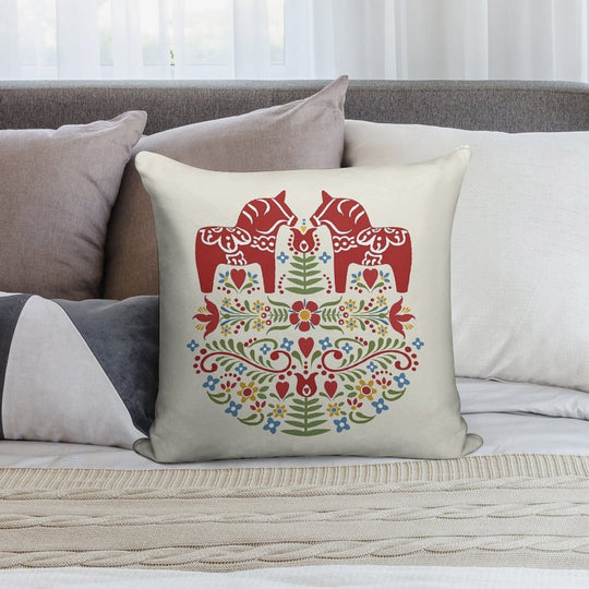 Scandinavian Dala Horse, Swedish Folk Art Soft Multiple Sizes Throw Pillow