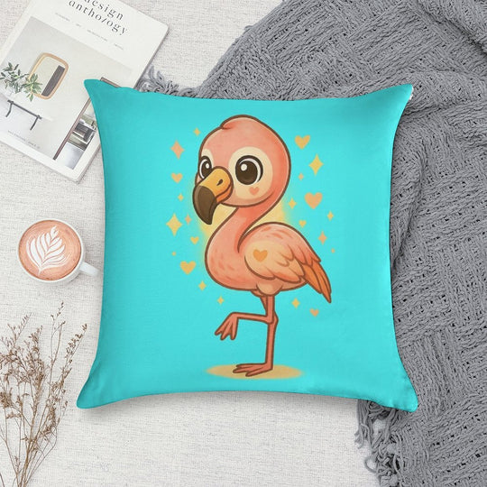 Kawaii Baby Flamingo – Chibi Mascot Soft Washable Throw Pillow