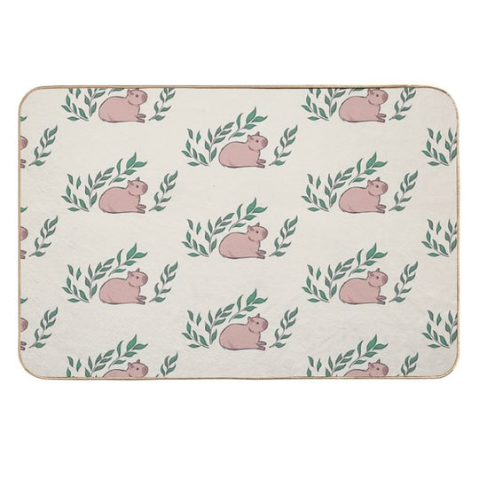 Capybara And Leaf [Colour, Light]  Absorbent Bath Mat