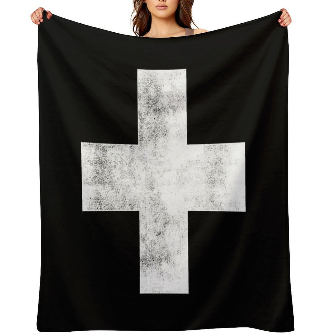 Black And White Swiss Cross Easy Care Throw Blanket