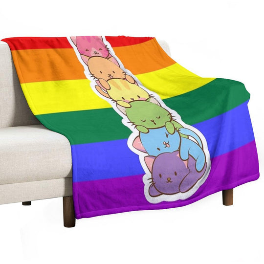 LGBT Gay Pride Flag Kawaii Rainbow Cats Comfort Throw Blanket