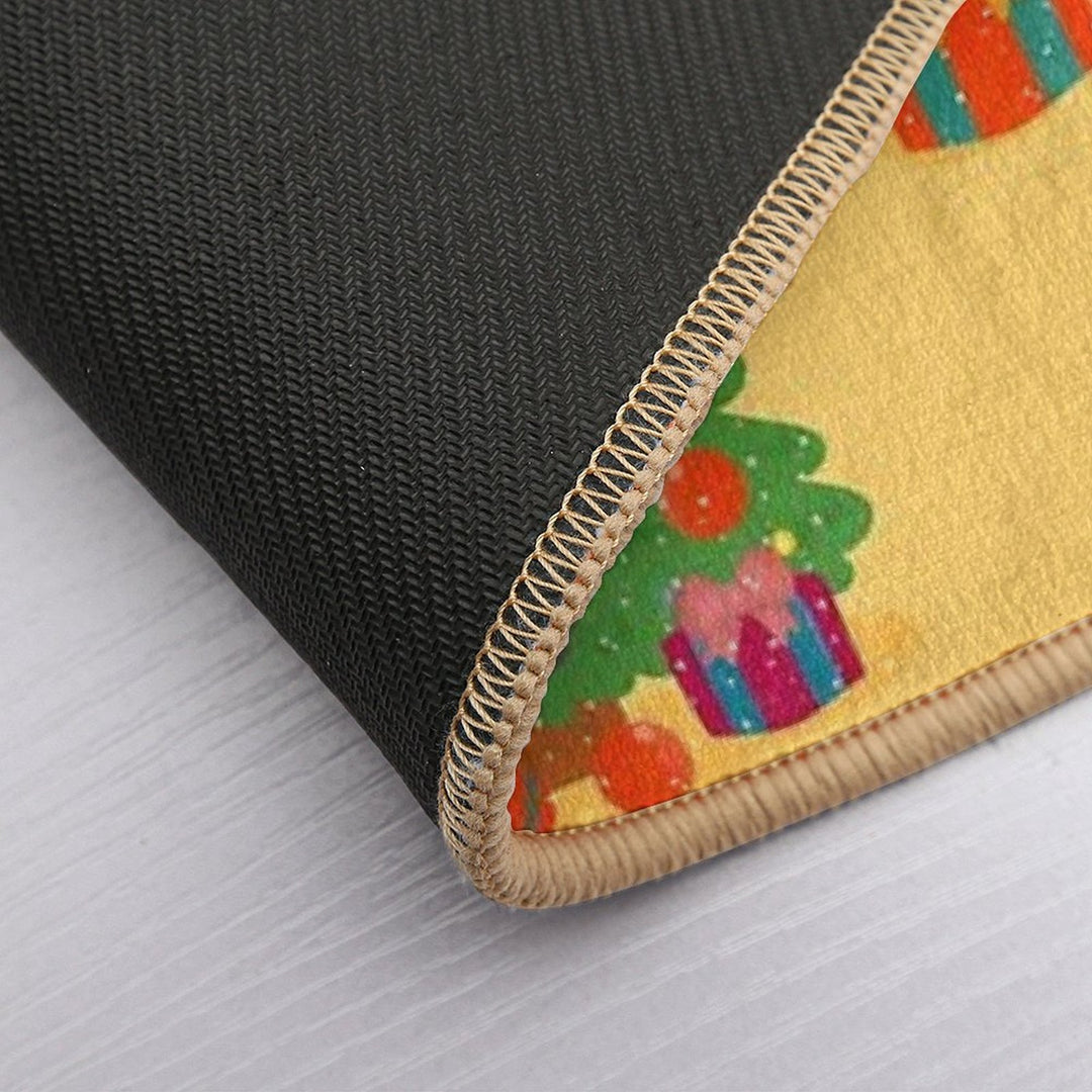 Christmas Black Cat with Tree – Cute Holiday Illustration  Long-Lasting Bath Mat