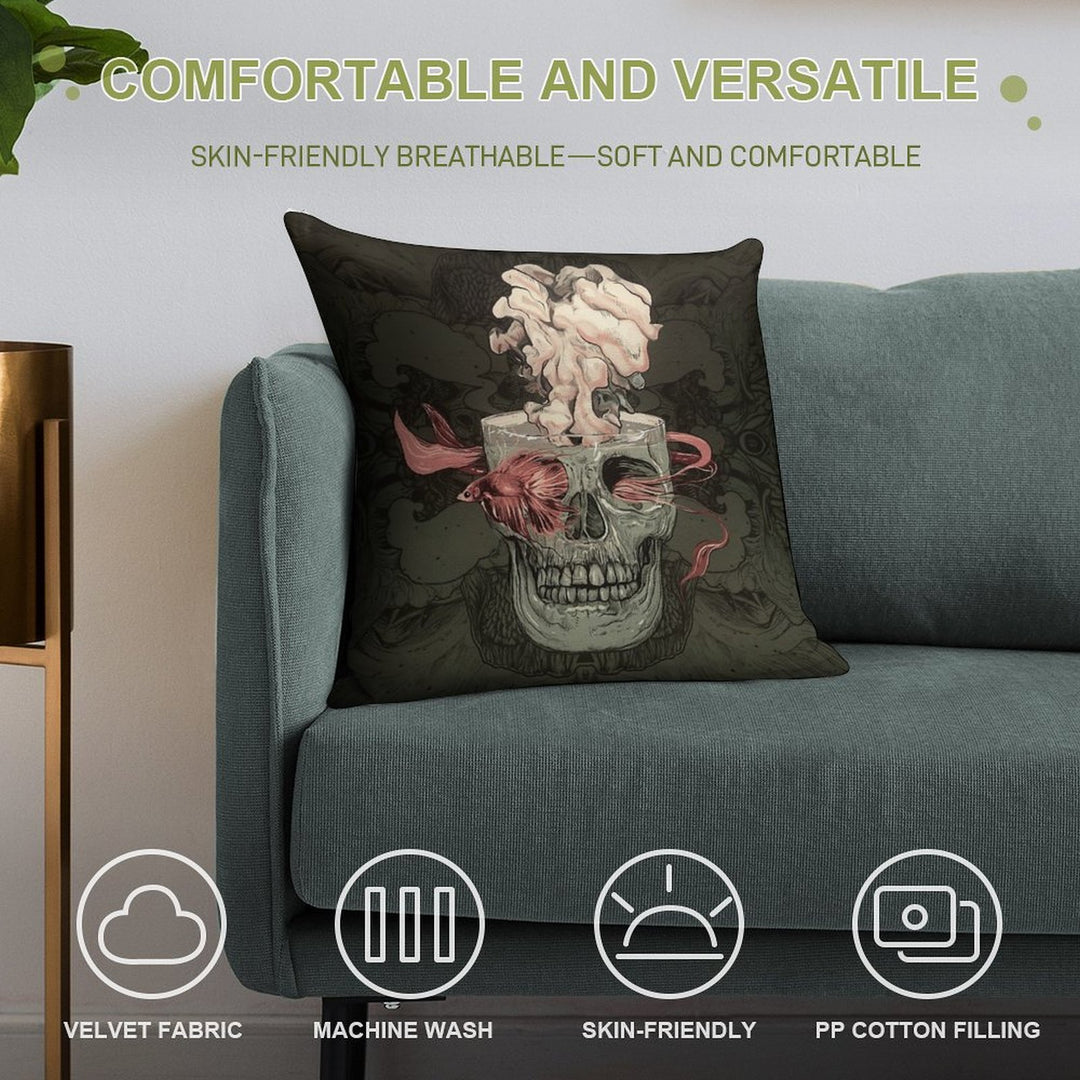 Skull And Red Fish Soft Easy Maintenance Throw Pillow