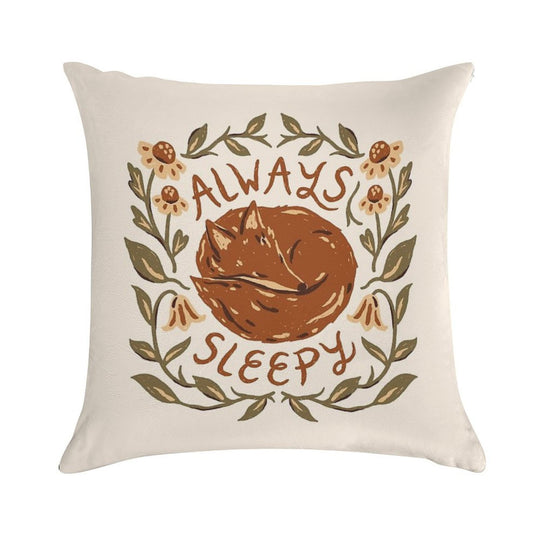 Always Sleepy Fox Soft Hidden Zipper Throw Pillow