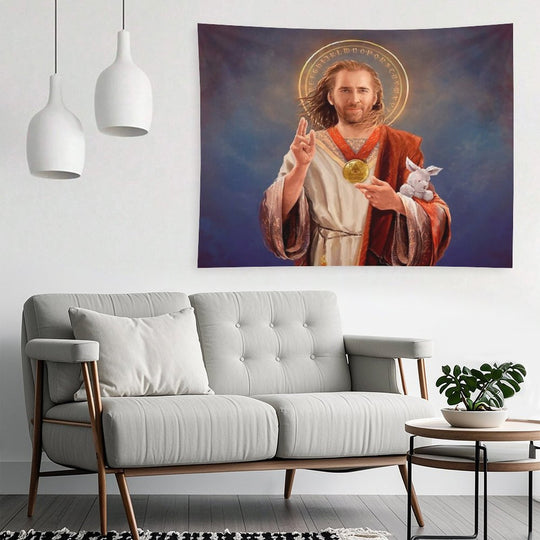 Nicolas Cage, Saint Nicolas of Cage, Nic Cage Original Religious Painting Tapestry