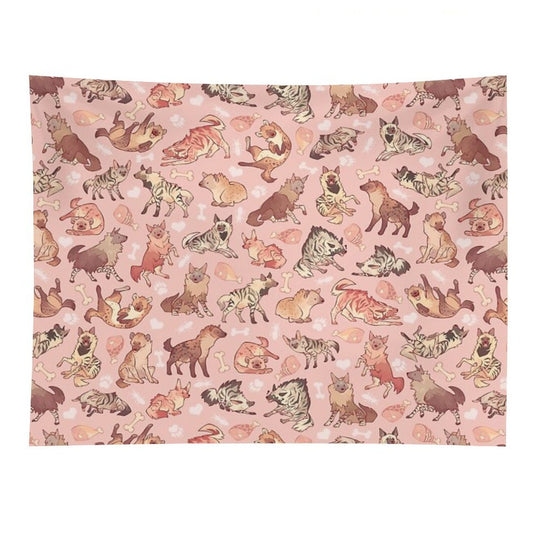 Hyenas in Milky Strawberry Tapestry