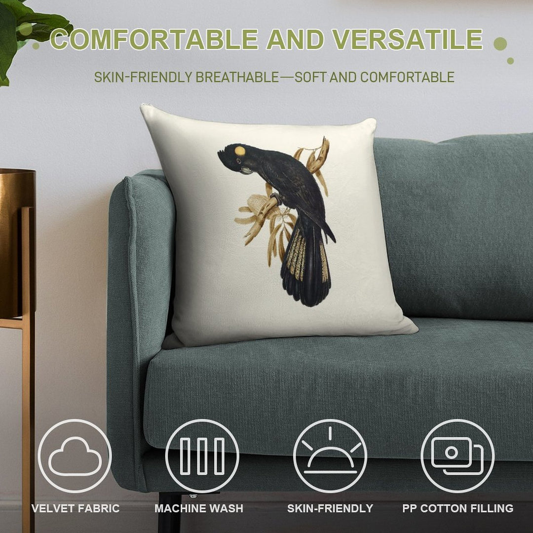Yellow-tailed Black Cockatoo Soft Luxury Feel Throw Pillow
