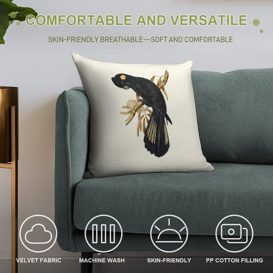 Yellow-tailed Black Cockatoo Soft Luxury Feel Throw Pillow