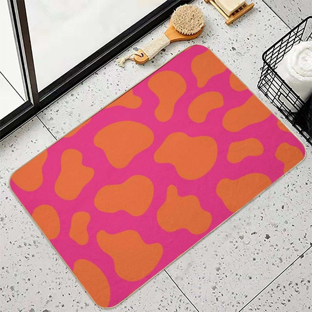 Cow Skin Texture Orange Pop And Hot Neon Pink Durable Bath Mat