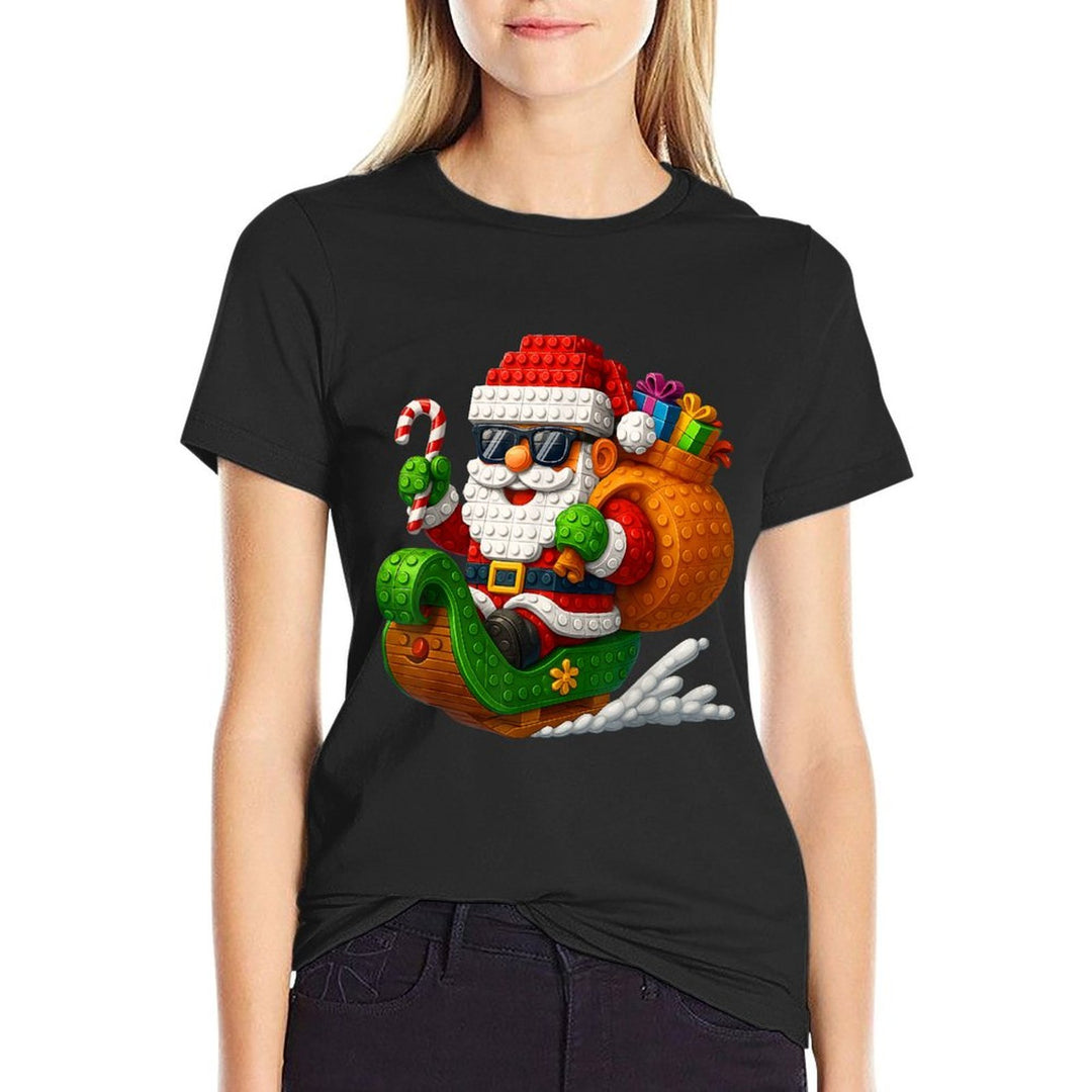 Funny Santa Buidling Brick Riding Pjs Christmas Xmas Boy  High-quality Stitching T-Shirt